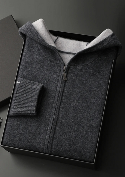 Premium Cashmere Two-Tone Zipper Hoodie | Castielli