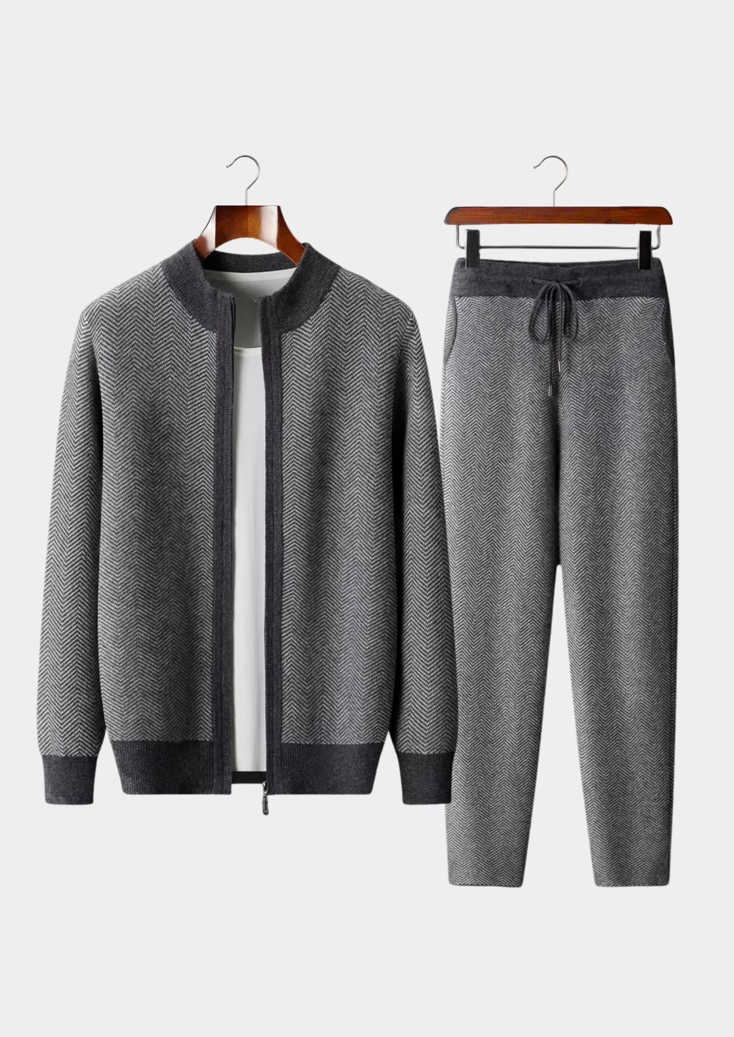 Pure Extra-Fine Merino Wool Gray Herringbone Set | Castielli