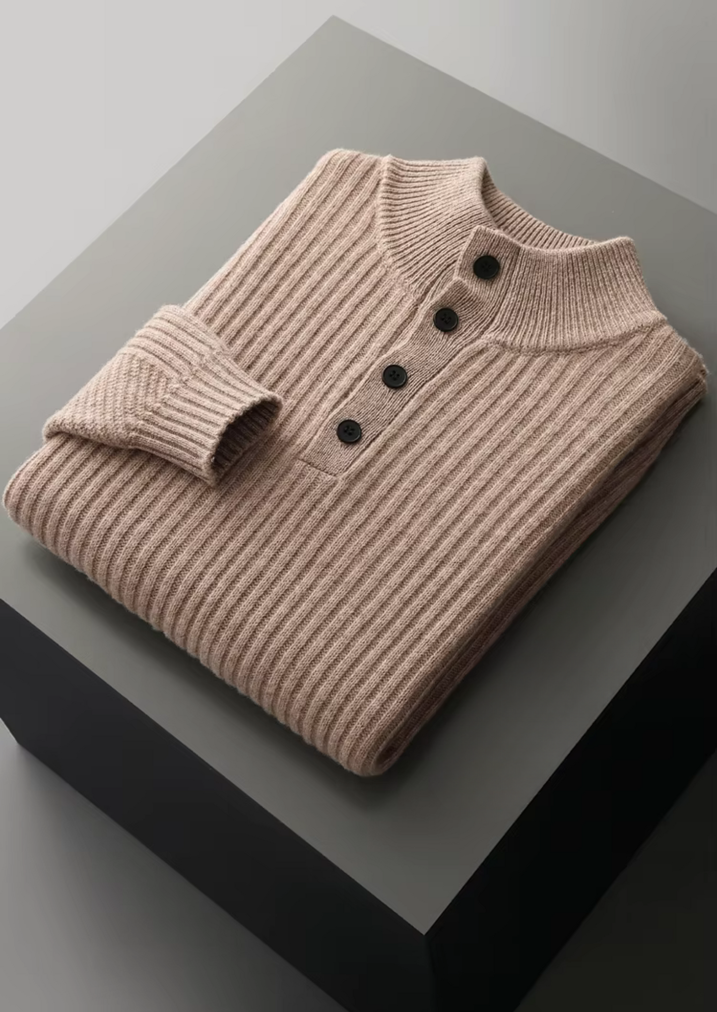 Pure Extra-Fine Merino Wool Ribbed Henley Sweater | Castielli