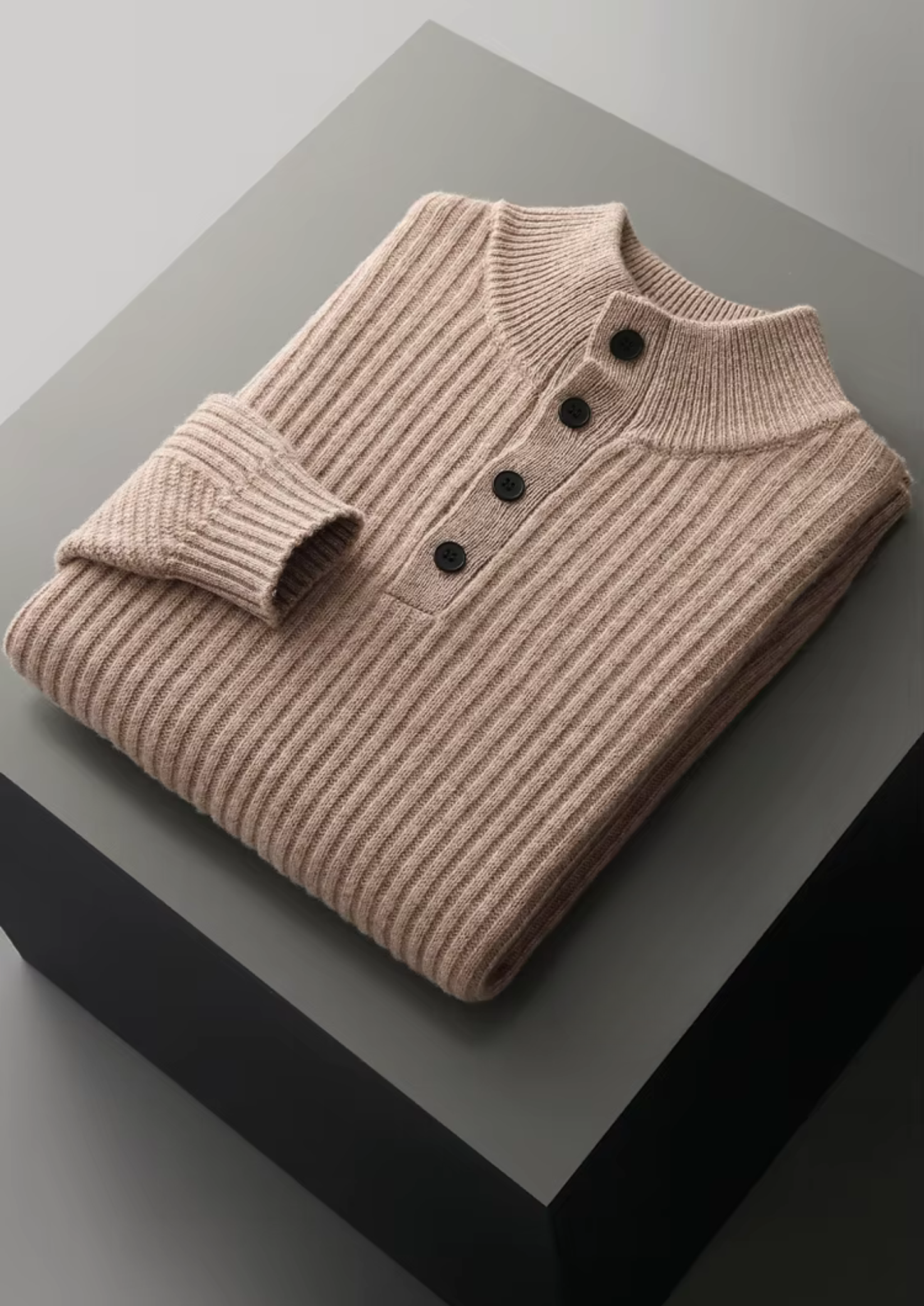 Pure Extra-Fine Merino Wool Ribbed Henley Sweater | Castielli
