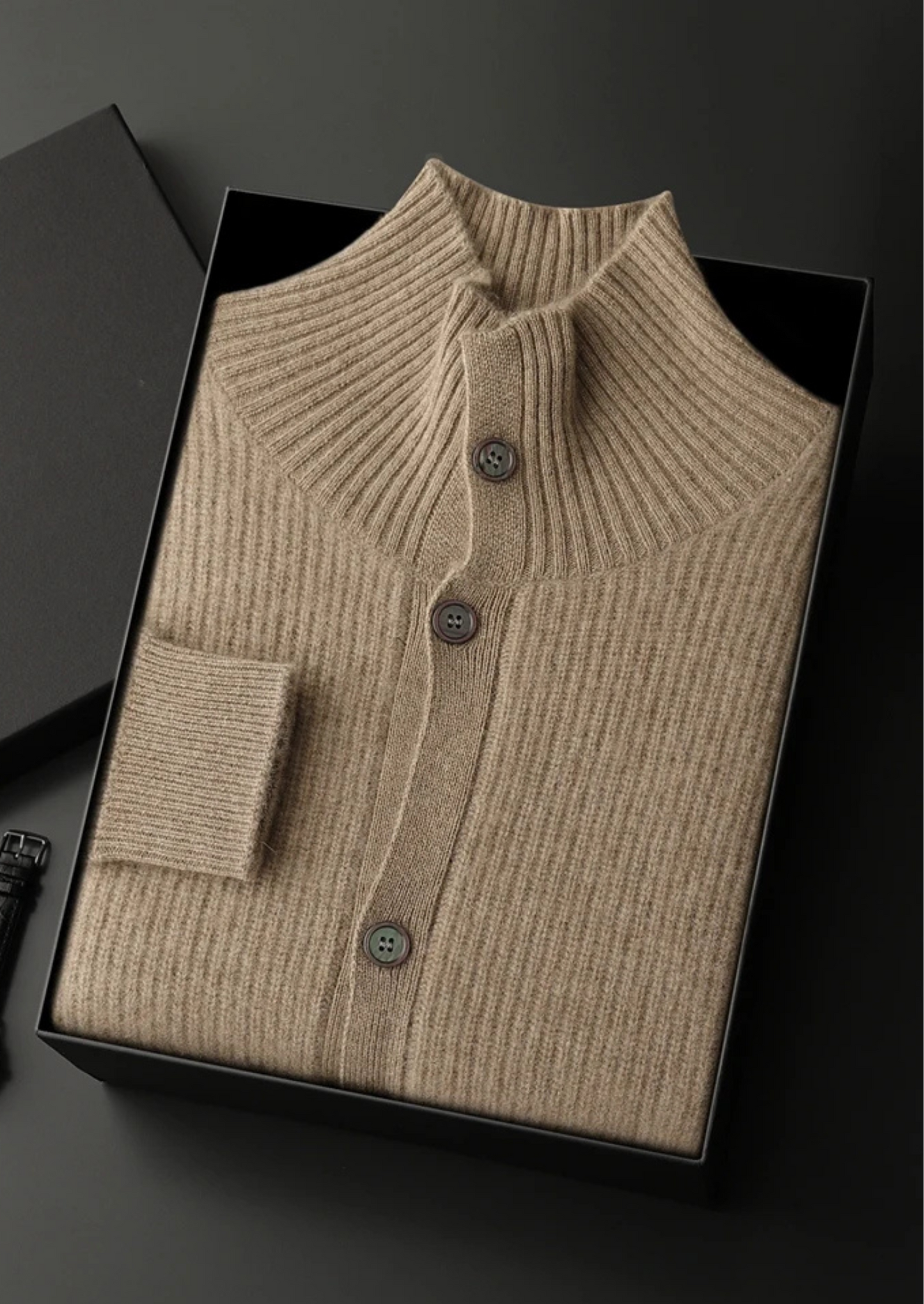 Premium Cashmere Ribbed High Collar Cardigan | Castielli