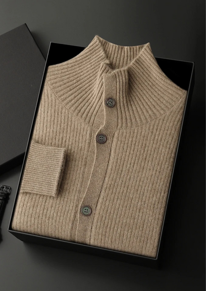 Premium Cashmere Ribbed High Collar Cardigan | Castielli
