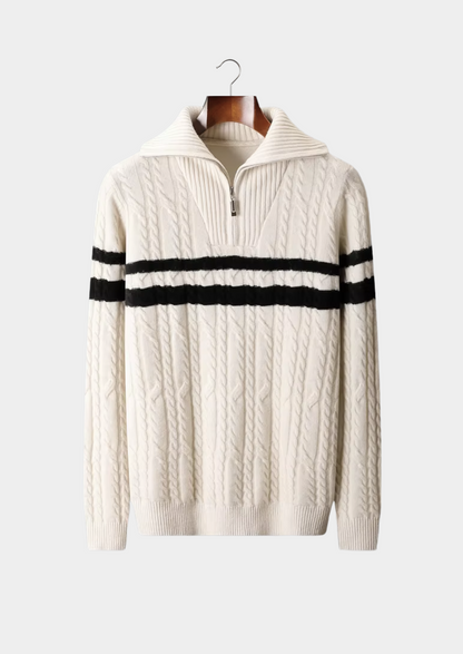 Pure Extra-Fine Merino Wool Striped Half-Zip Sweater | Castielli