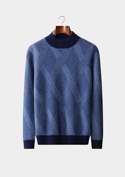 Pure Extra-Fine Merino Wool Two Tone Patterned Mockneck | Castielli