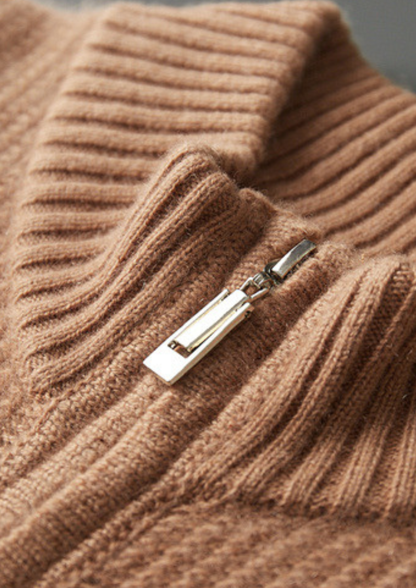 Pure Cashmere Mustard Ribbed Zip Cardigan | Castielli