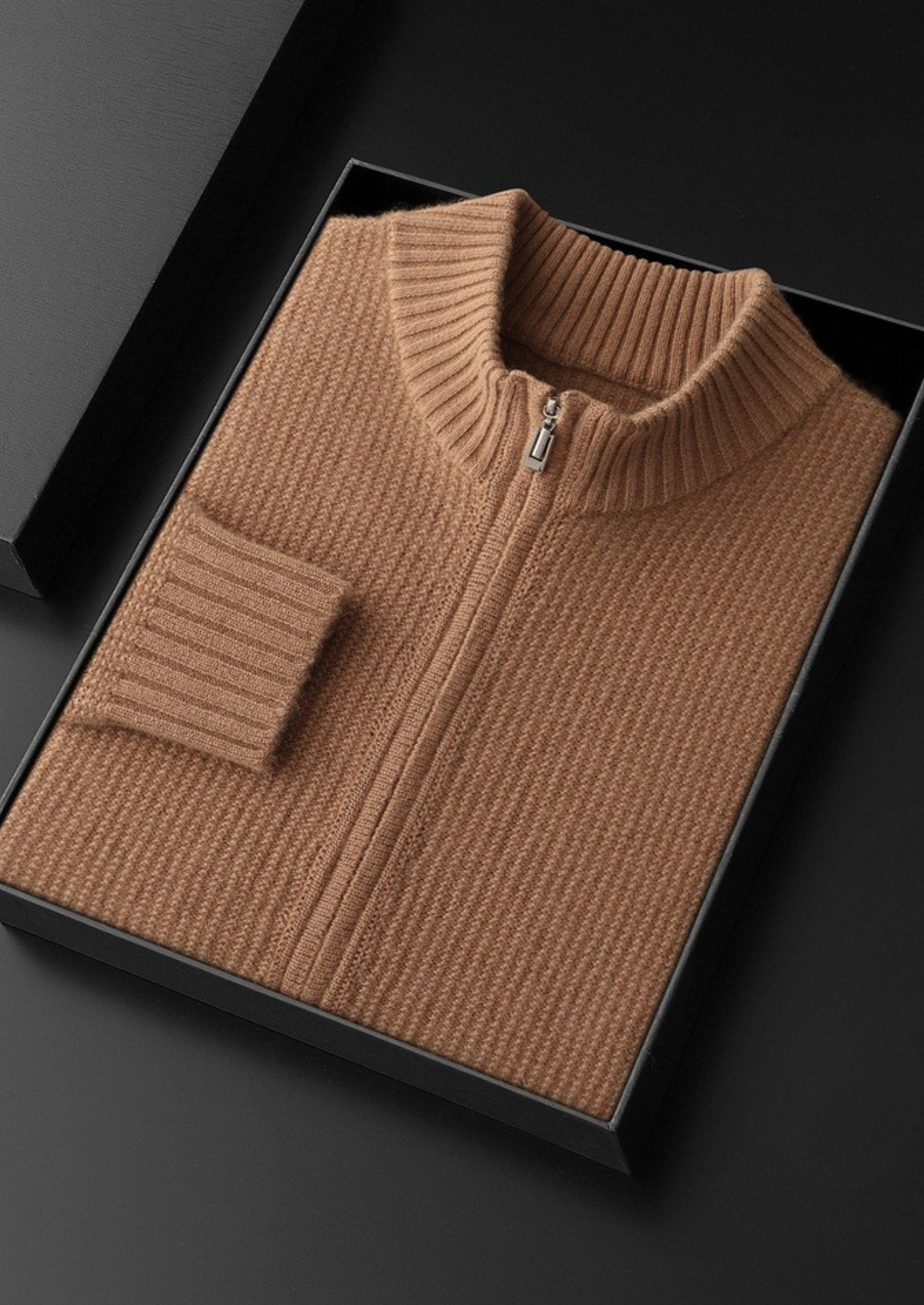 Pure Cashmere Mustard Ribbed Zip Cardigan | Castielli