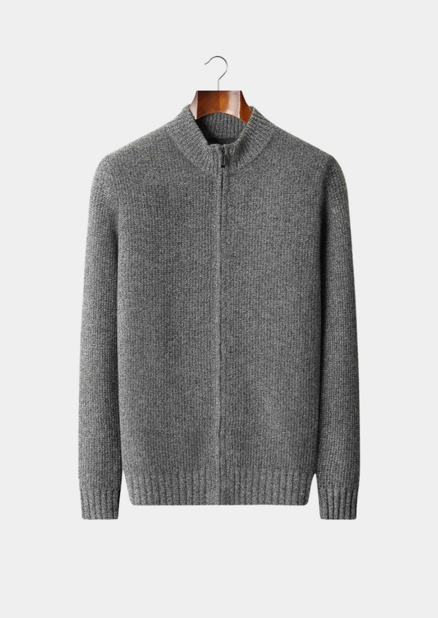 Pure Cashmere Gray Ribbed Zip Cardigan | Castielli
