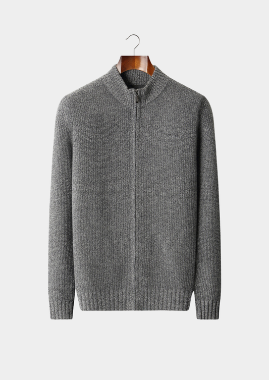 Pure Cashmere Gray Ribbed Zip Cardigan | Castielli