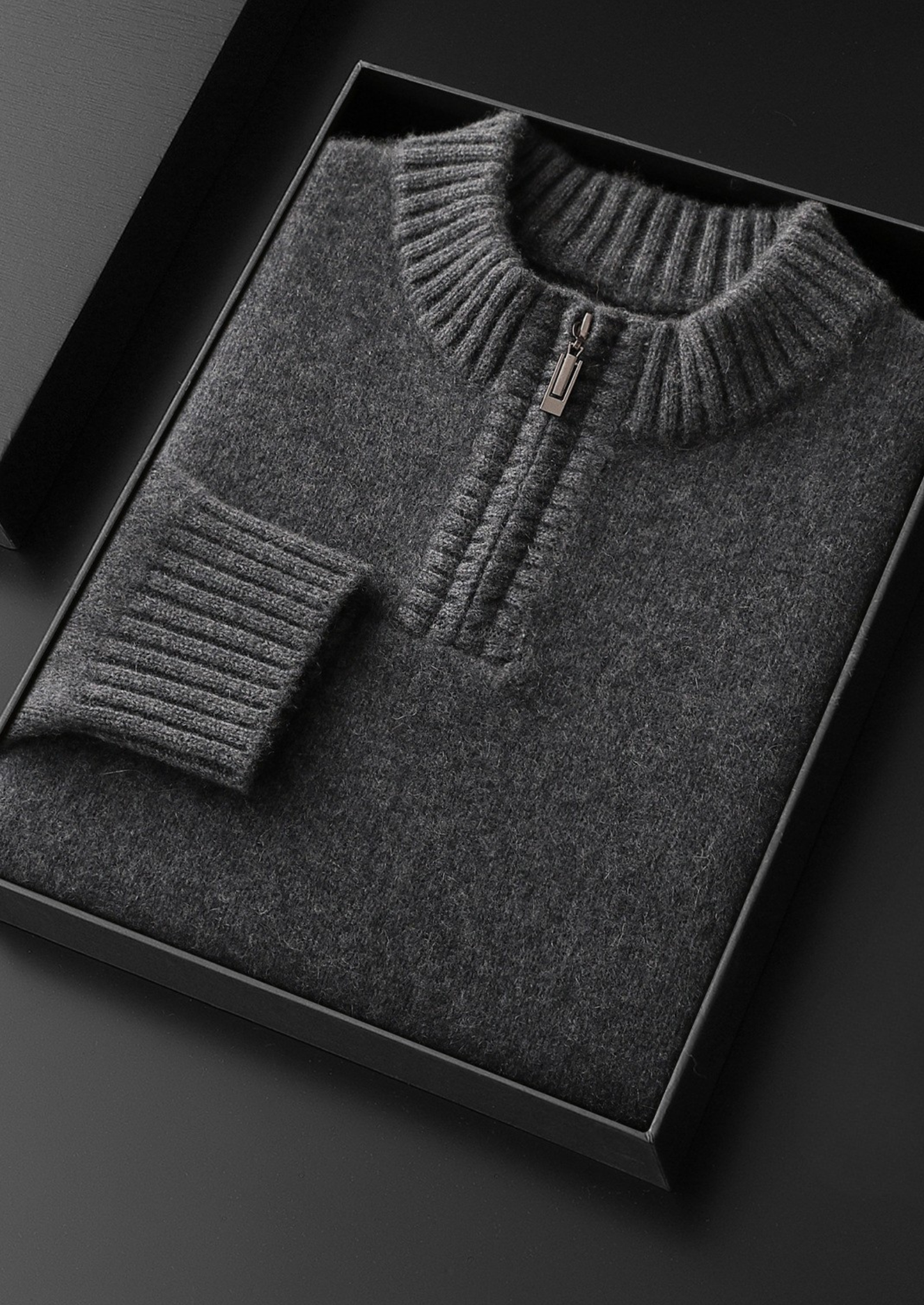 Pure Cashmere Dark Gray Half Zip Sweater | Castielli