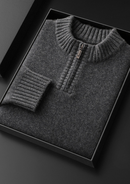 Pure Cashmere Dark Gray Half Zip Sweater | Castielli