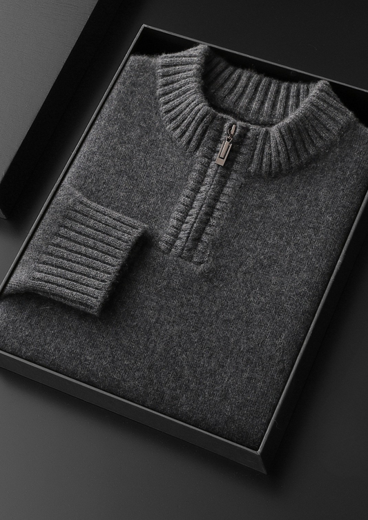 Pure Cashmere Dark Gray Half Zip Sweater | Castielli