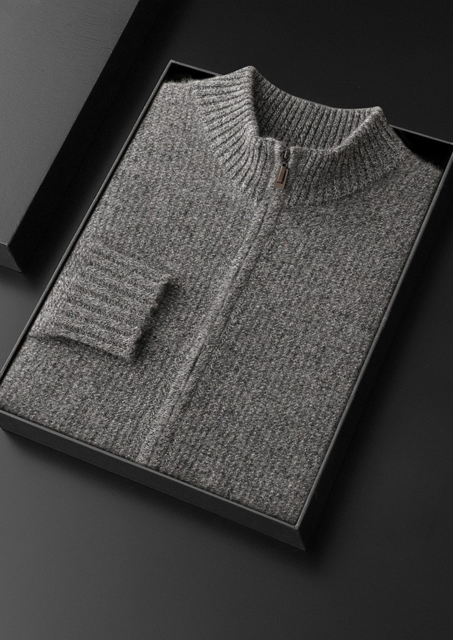 Pure Cashmere Gray Ribbed Zip Cardigan | Castielli