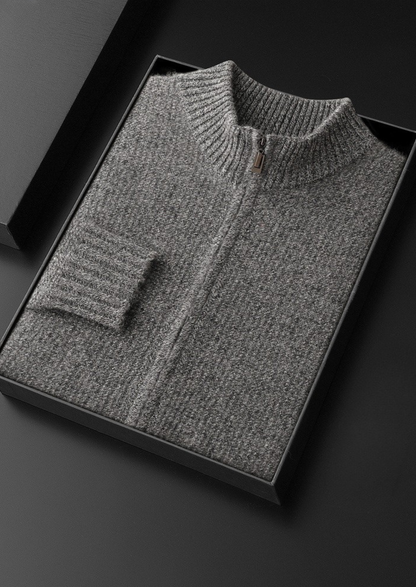 Pure Cashmere Gray Ribbed Zip Cardigan | Castielli