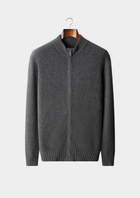 Pure Cashmere Dark Gray Ribbed Zip Cardigan