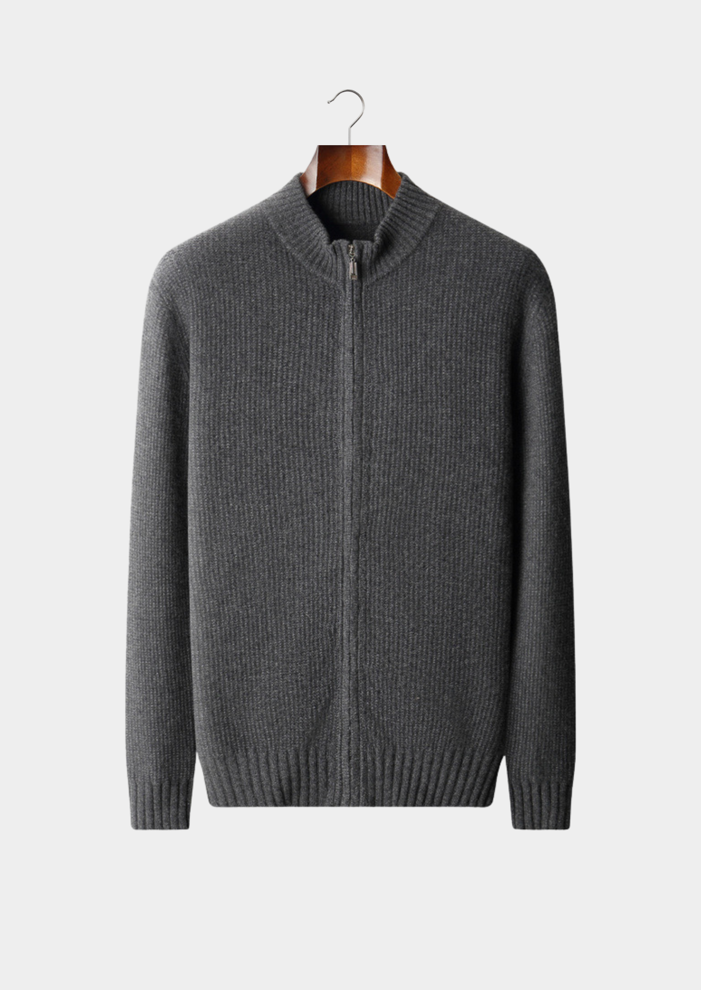 Pure Cashmere Dark Gray Ribbed Zip Cardigan | Castielli