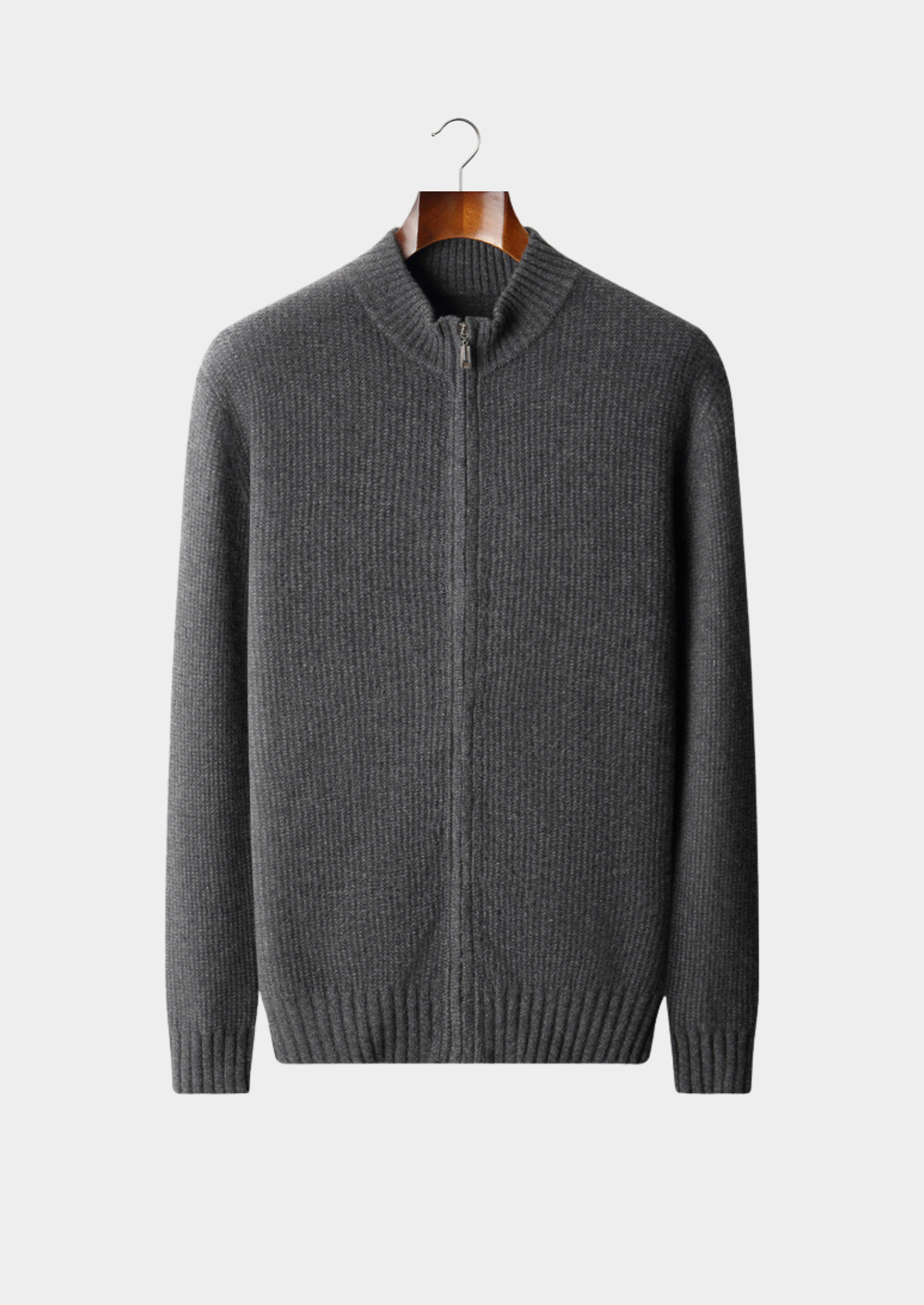 Pure Cashmere Dark Gray Ribbed Zip Cardigan | Castielli