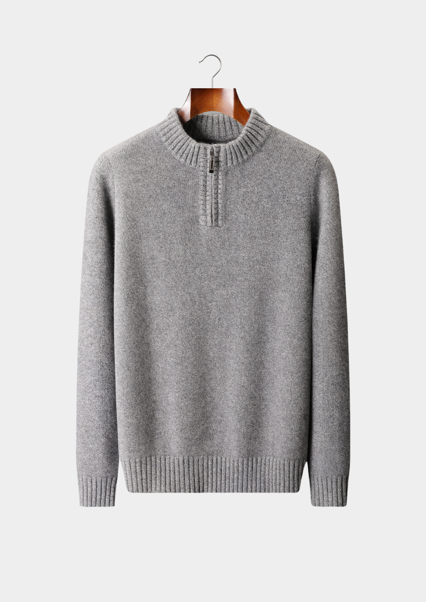 Pure Cashmere Light Gray Half Zip Sweater | Castielli