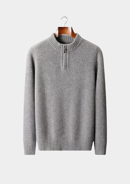Pure Cashmere Light Gray Half Zip Sweater | Castielli