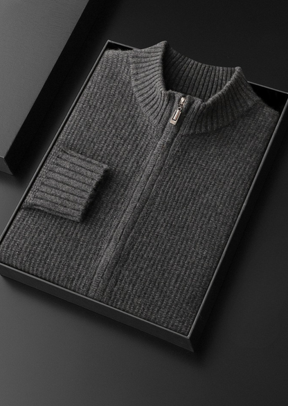 Pure Cashmere Dark Gray Ribbed Zip Cardigan | Castielli