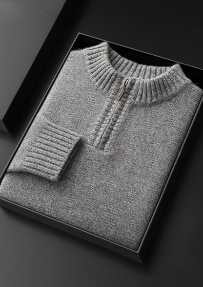 Pure Cashmere Light Gray Half Zip Sweater | Castielli