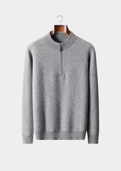 Premium Cashmere Patterned Half-Zip Sweater | Castielli