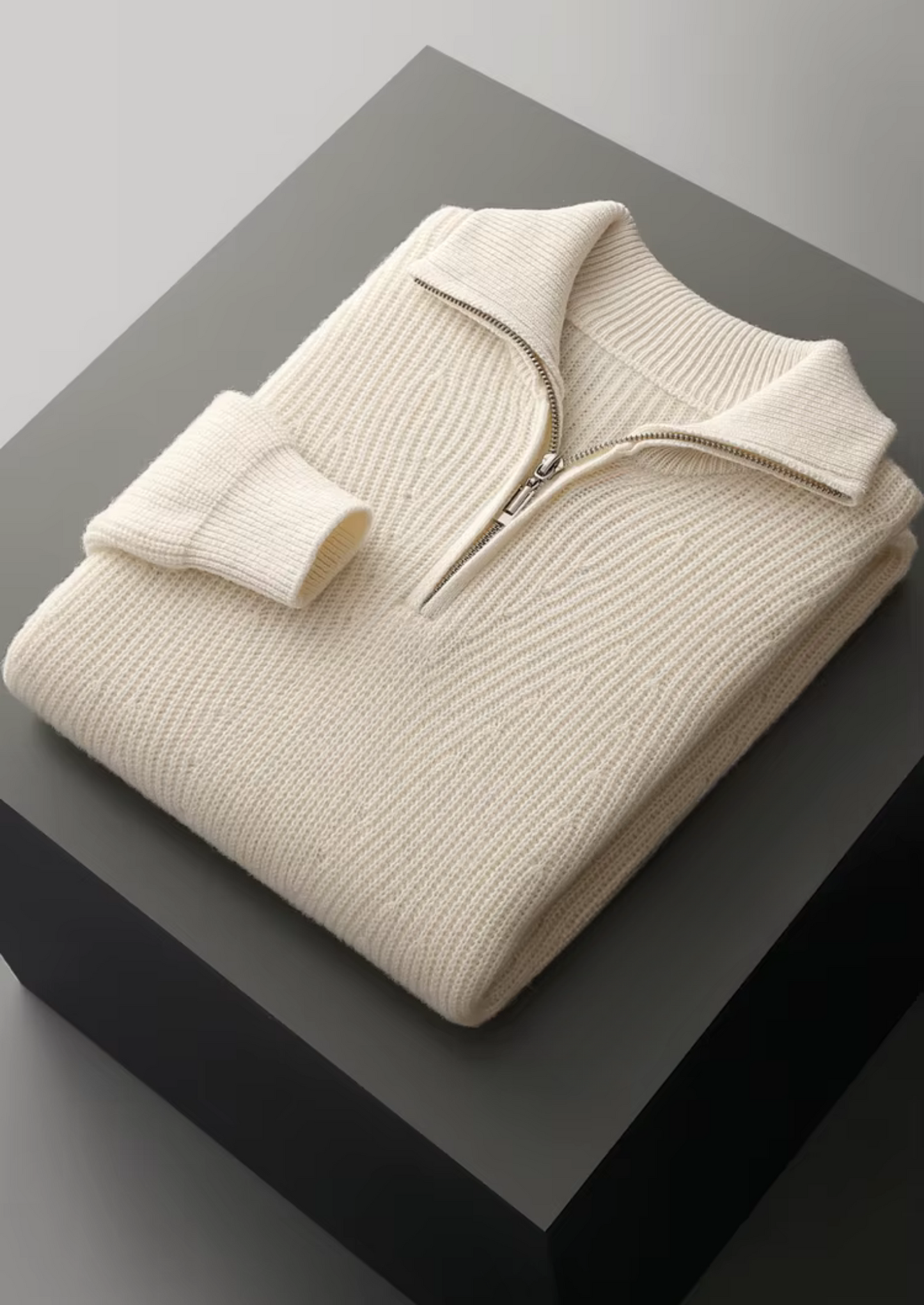 Pure Extra-Fine Merino Wool Ribbed Half-Zip | Castielli