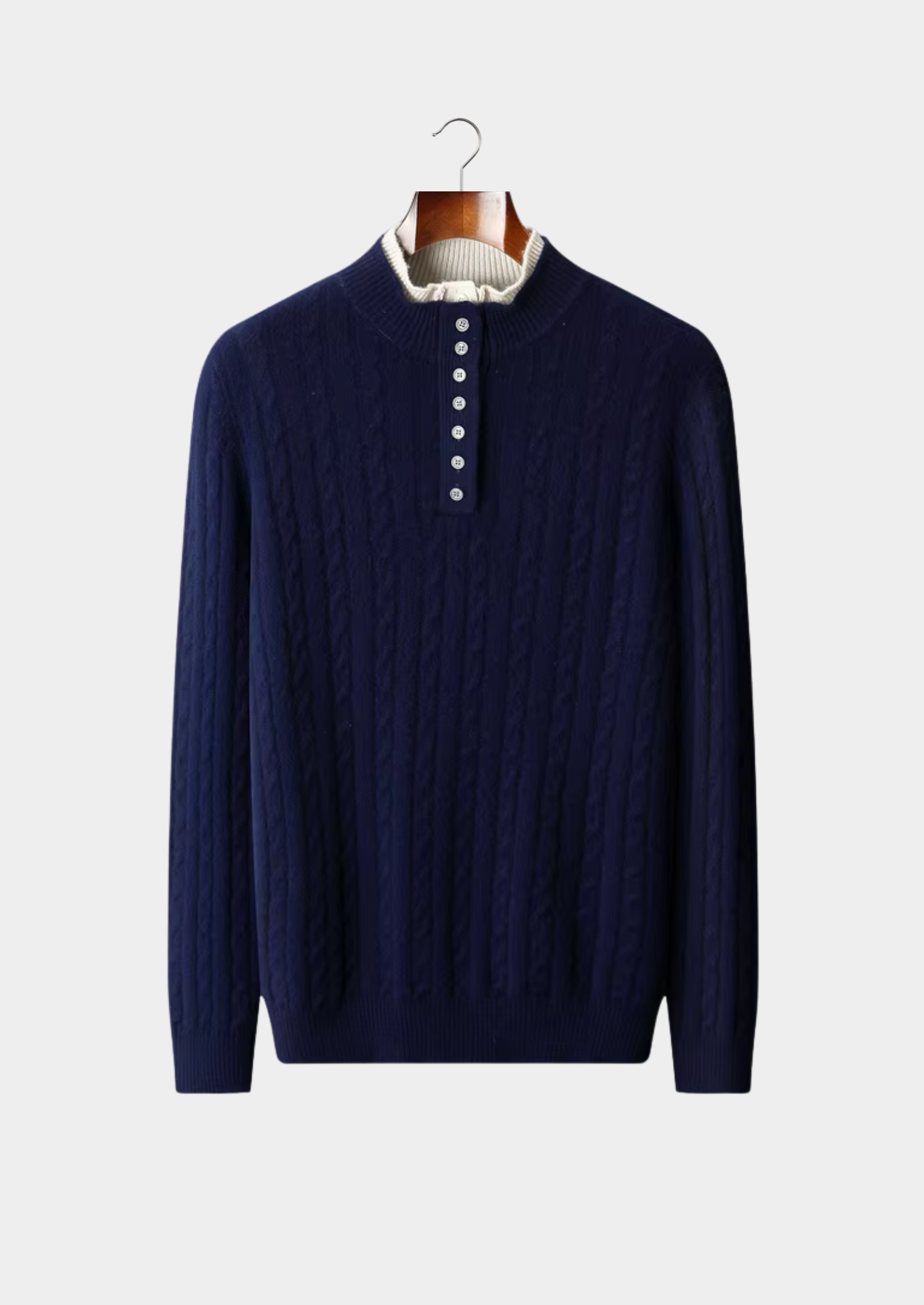 Pure Extra-Fine Merino Wool Cable Knit Henley Sweater | Castielli