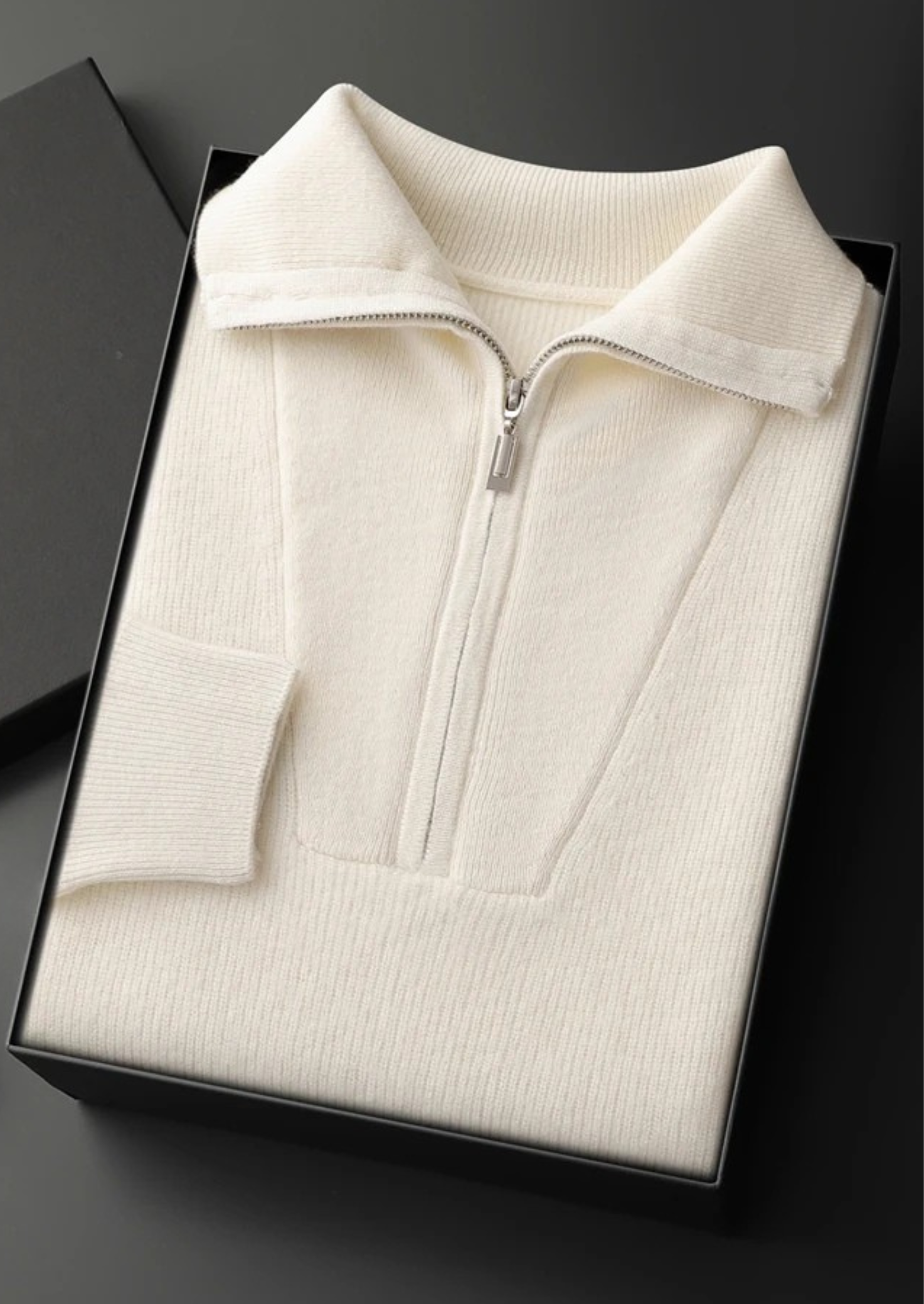 Premium Cashmere Ribbed Half-Zip Sweater | Castielli