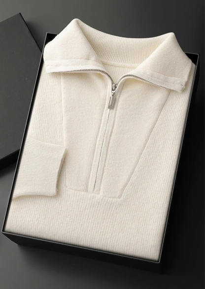Premium Cashmere Ribbed Half-Zip Sweater | Castielli