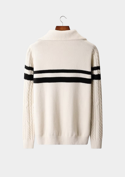 Pure Extra-Fine Merino Wool Striped Half-Zip Sweater | Castielli