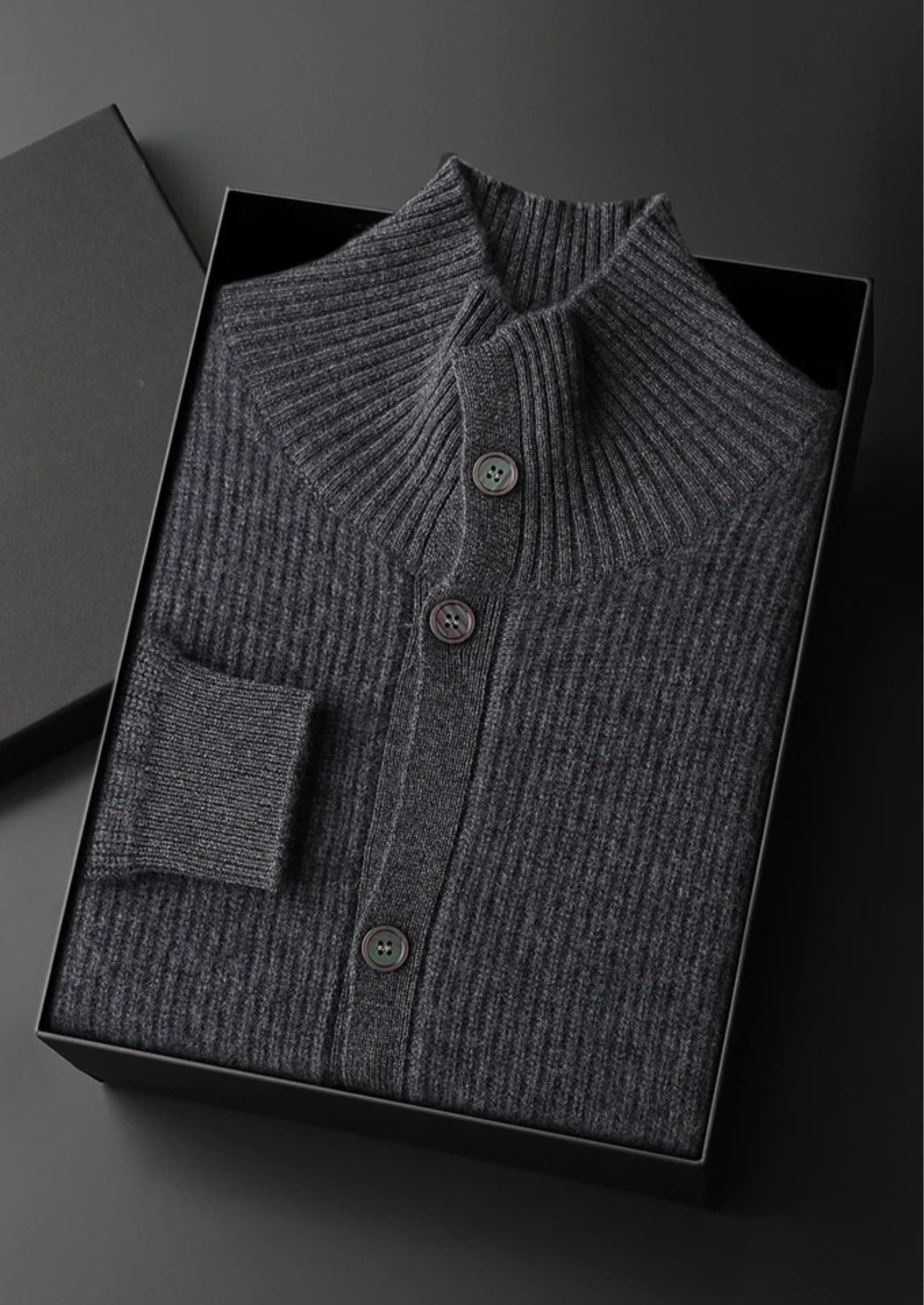 Premium Cashmere Ribbed High Collar Cardigan | Castielli