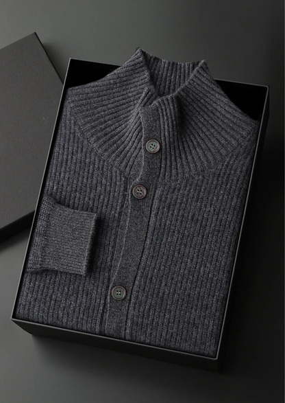 Premium Cashmere Ribbed High Collar Cardigan | Castielli