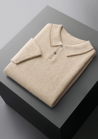 Premium Cashmere Ivory Two-Tone Polo | Castielli