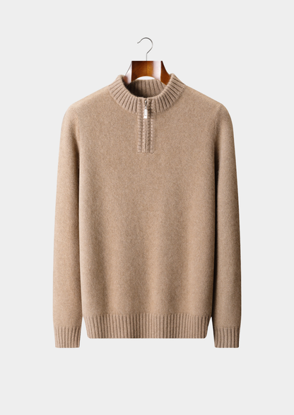 Pure Cashmere Light Beige Half Zip Sweater | Castielli