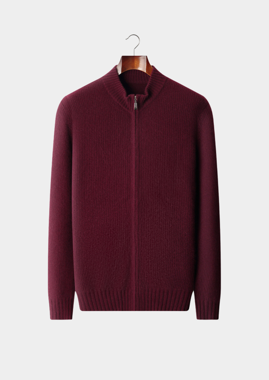 Pure Cashmere Burgundy Ribbed Zip Cardigan | Castielli