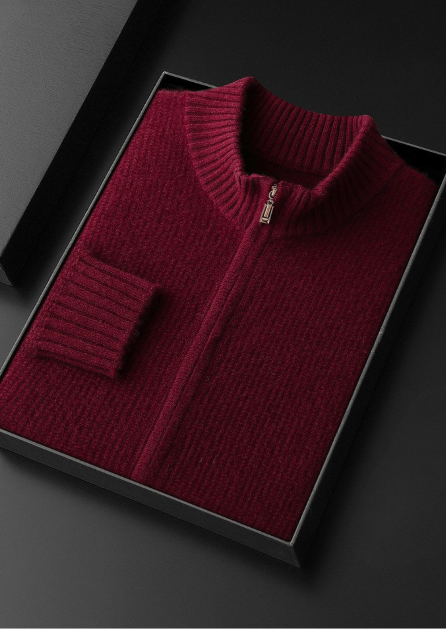 Pure Cashmere Burgundy Ribbed Zip Cardigan | Castielli