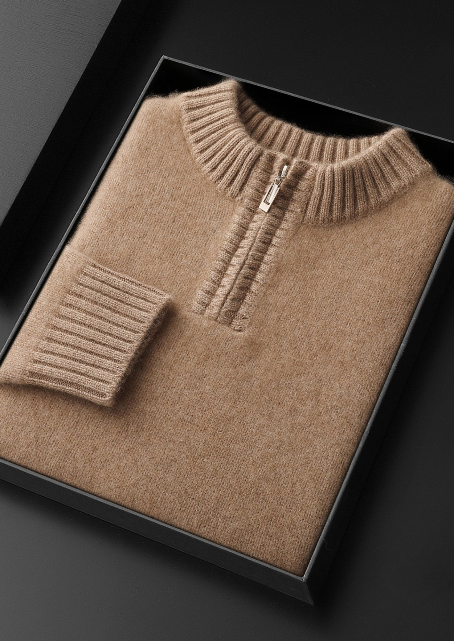 Pure Cashmere Light Beige Half Zip Sweater | Castielli