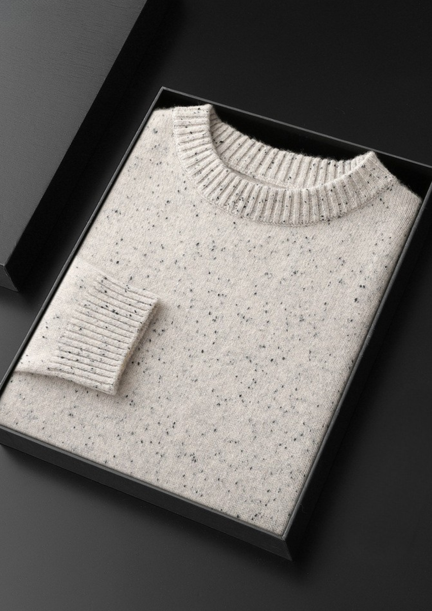 Pure Cashmere White Nepped Essential Crewneck | Castielli