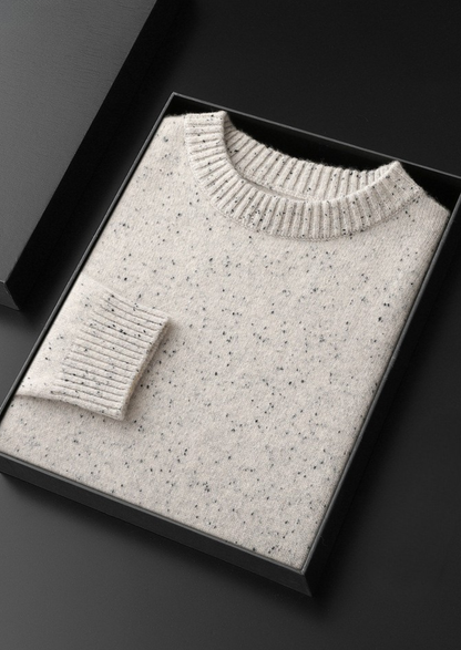 Pure Cashmere White Nepped Essential Crewneck | Castielli
