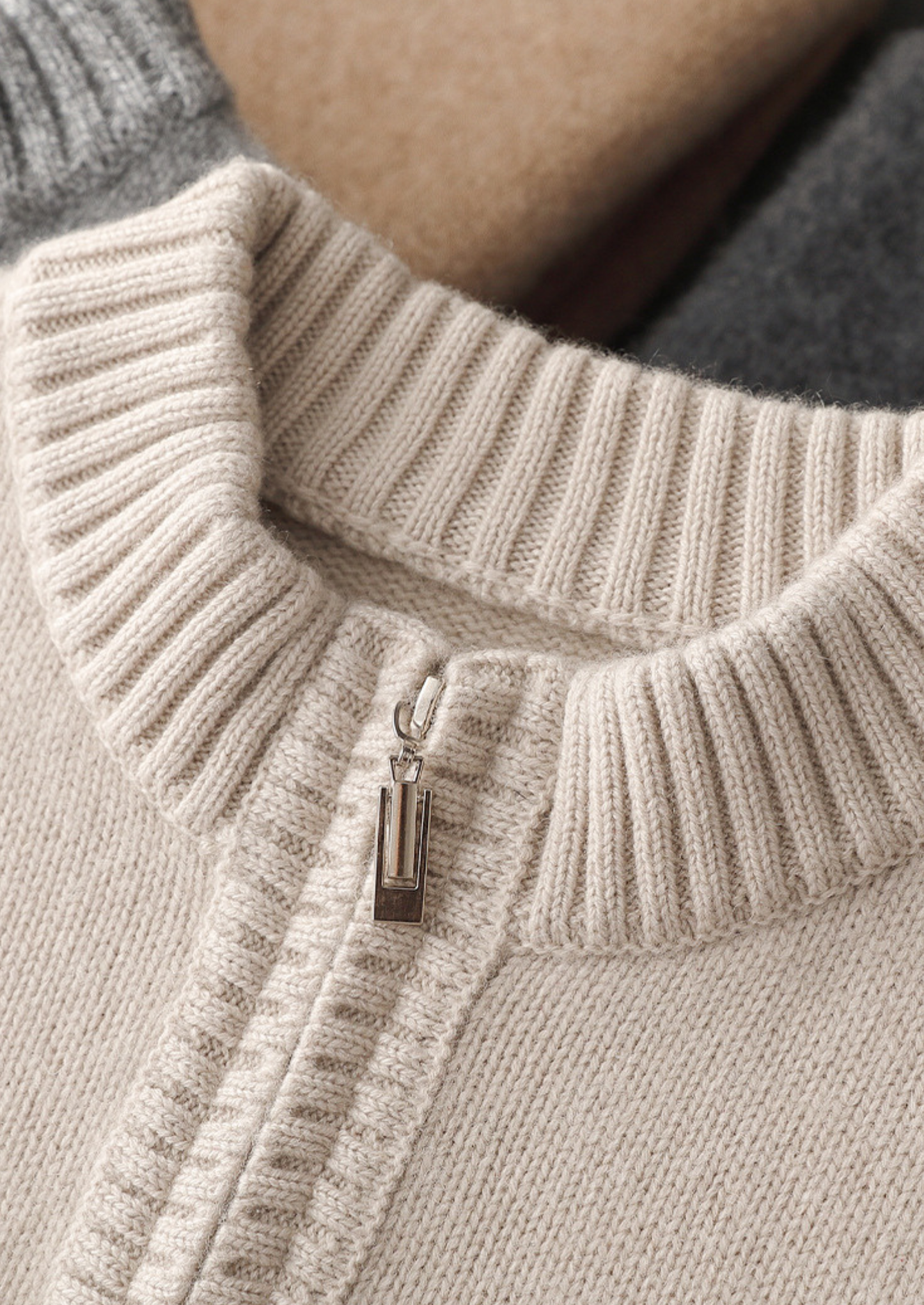 Pure Cashmere Off White Half Zip Sweater | Castielli