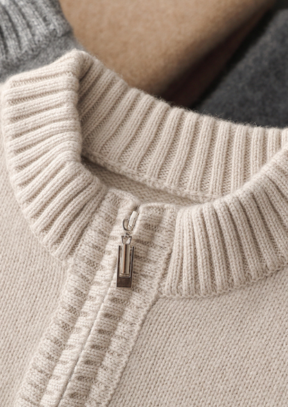 Pure Cashmere Off White Half Zip Sweater | Castielli