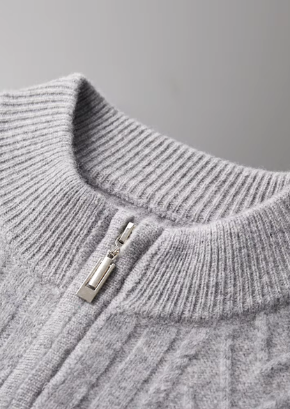 Pure Extra-Fine Merino Wool Patterned Zip Cardigan | Castielli