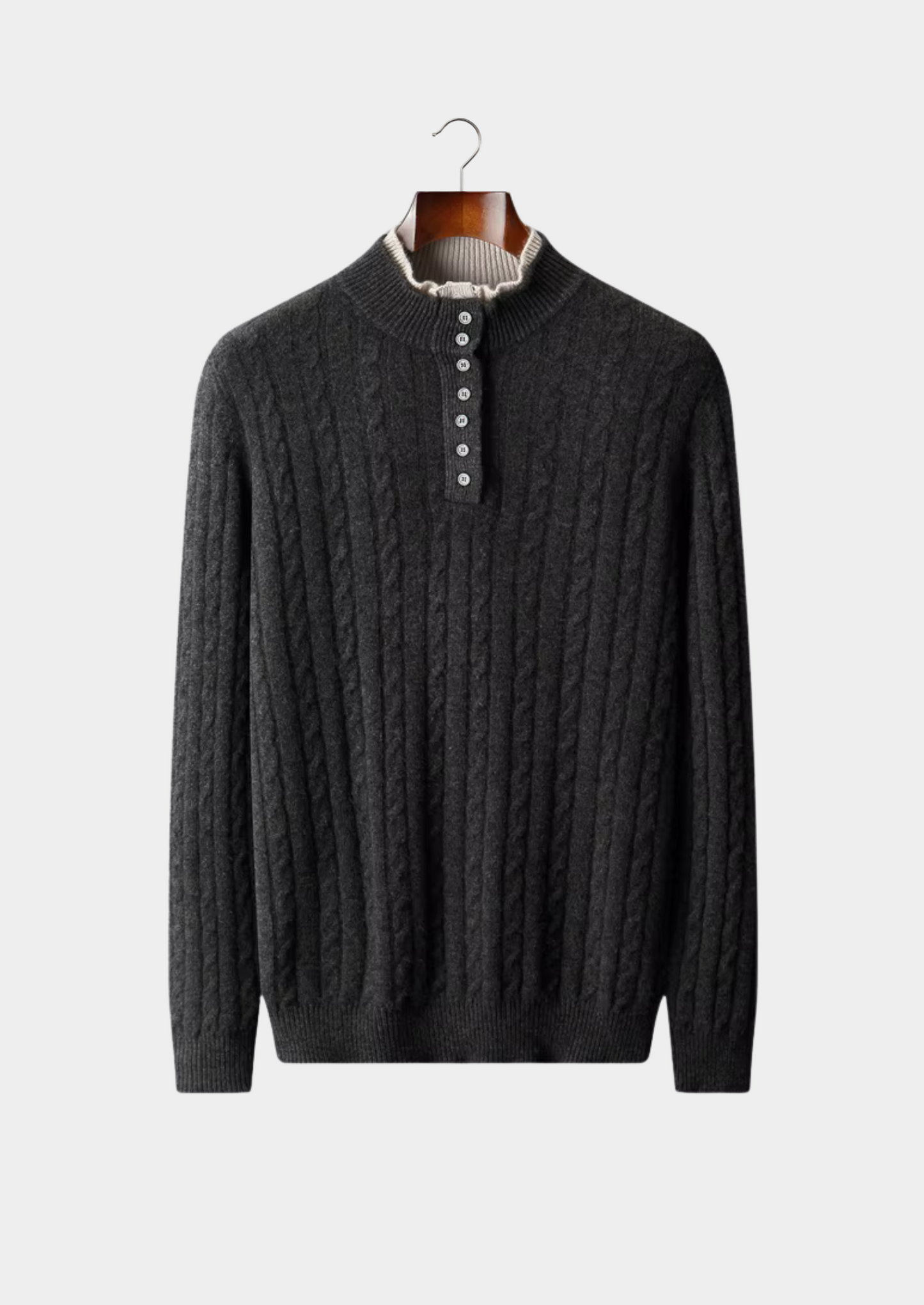 Pure Extra-Fine Merino Wool Cable Knit Henley Sweater | Castielli