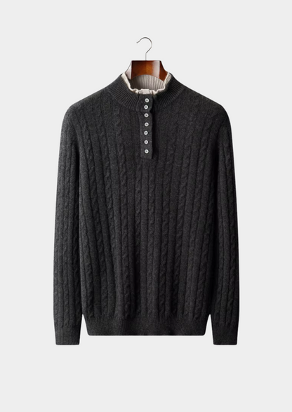Pure Extra-Fine Merino Wool Cable Knit Henley Sweater | Castielli