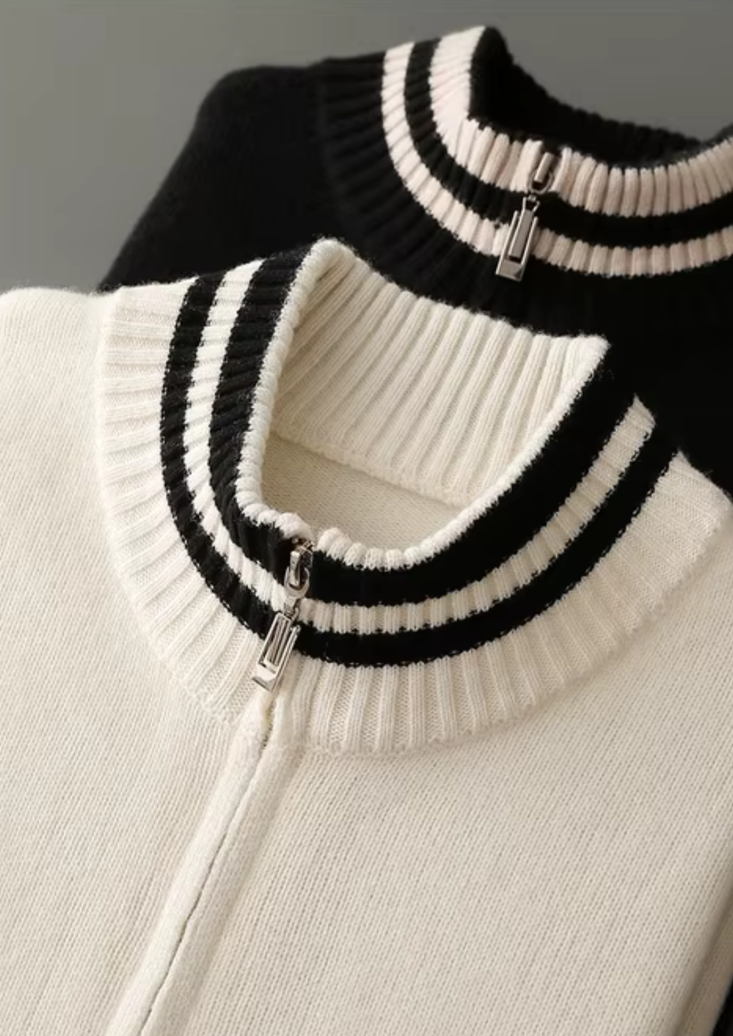 Pure Extra-Fine Merino Wool Two Tone Zip Cardigan | Castielli