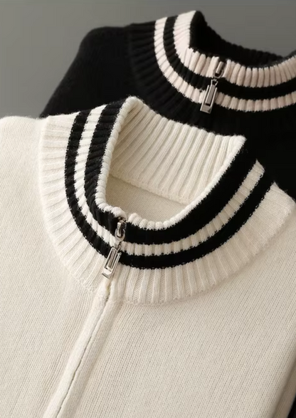 Pure Extra-Fine Merino Wool Two Tone Zip Cardigan | Castielli