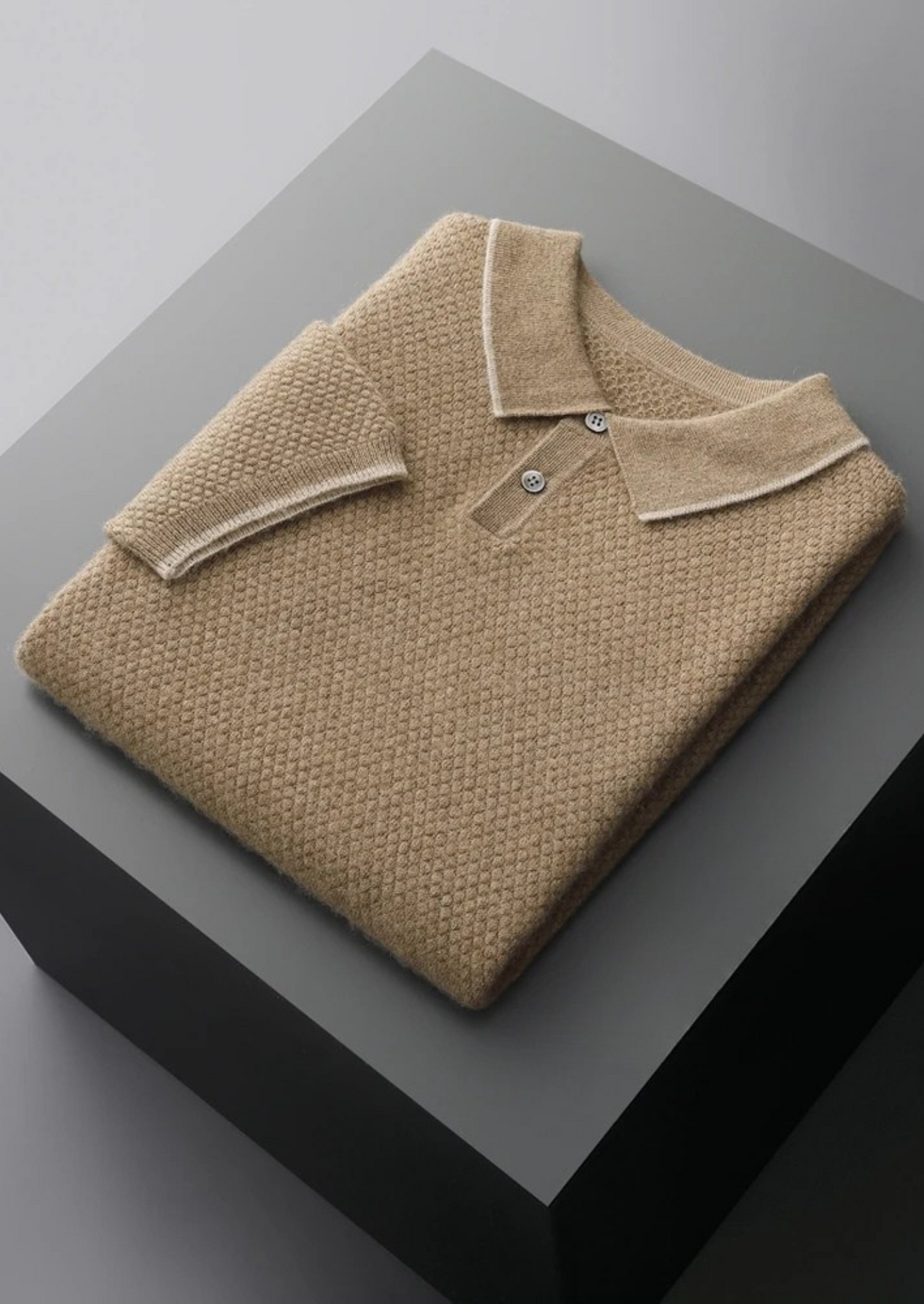 Premium Cashmere Beige Two-Tone Polo | Castielli