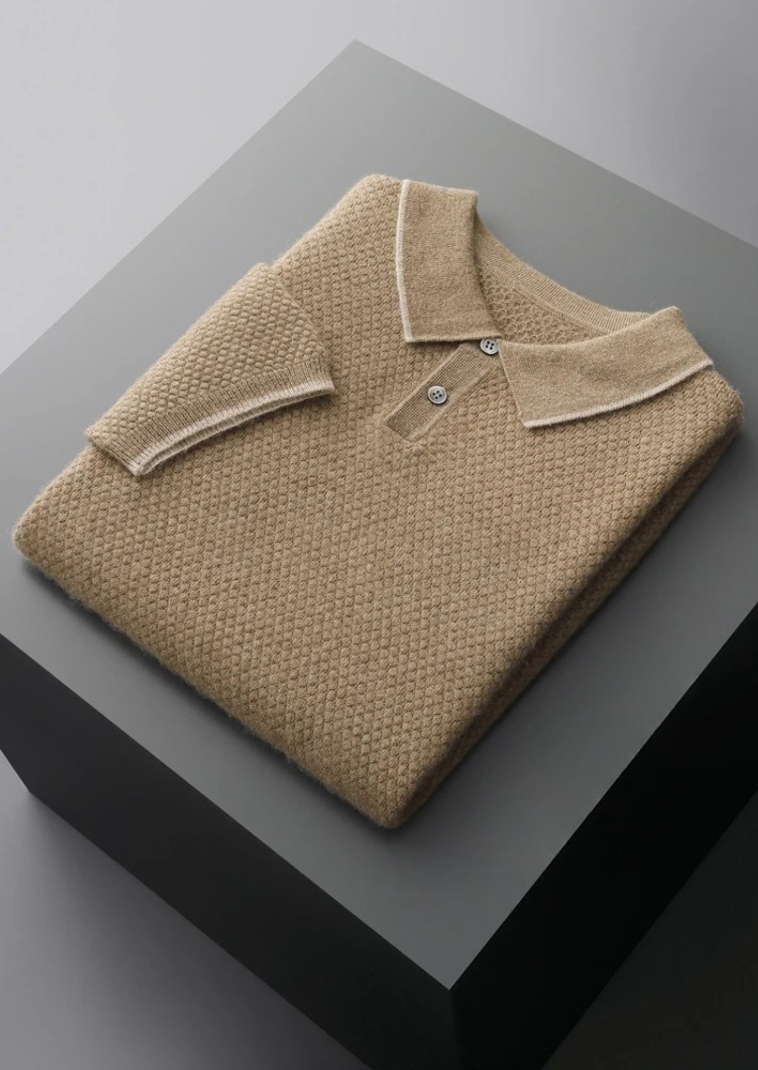Premium Cashmere Beige Two-Tone Polo | Castielli