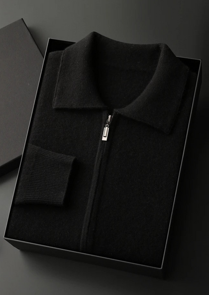 Premium Cashmere Zip Polo Cardigan | Castielli