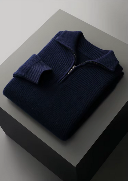 Pure Extra-Fine Merino Wool Ribbed Half-Zip | Castielli